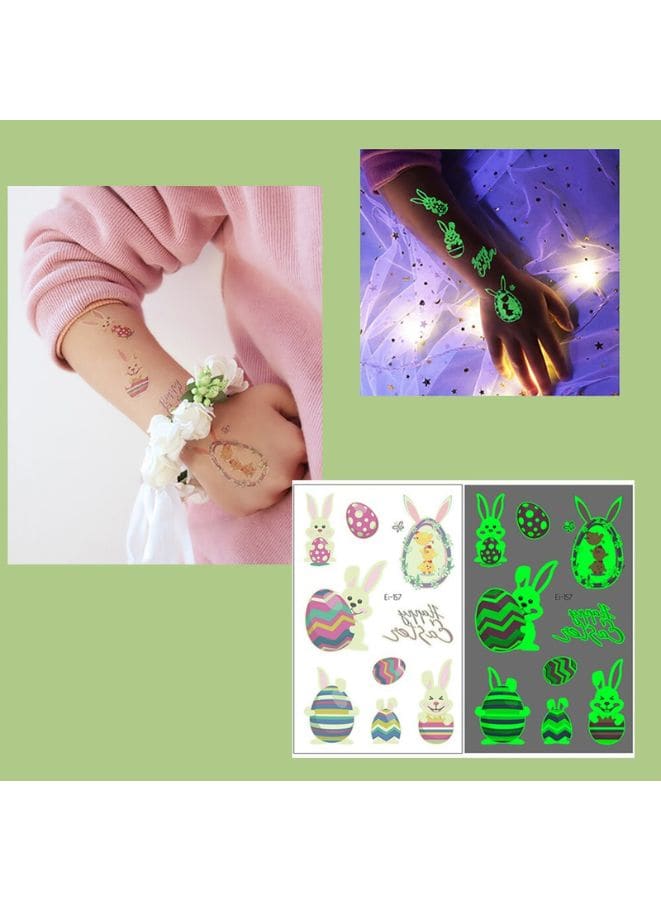 Easter Glow Temporary Tattoos for Kids, 288 Pieces Waterproof Mixed Style Cartoon Fake Tattoo, Glow in The Dark Fake Tattoos Easter bunny, eggs Waterproof Temporary Tattoo Stickers Fatio General Trading