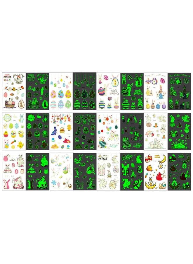 Easter Glow Temporary Tattoos for Kids, 288 Pieces Waterproof Mixed Style Cartoon Fake Tattoo, Glow in The Dark Fake Tattoos Easter bunny, eggs Waterproof Temporary Tattoo Stickers Fatio General Trading