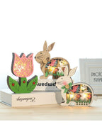Easter Wooden Cute Bunny LED Warm Light Wood Rabbit Table Easter Ornaments for Bedroom Office Easter Party Decoration Fatio General Trading
