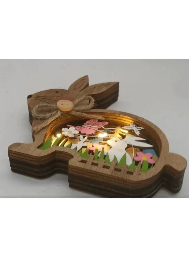 Easter Wooden Cute Bunny LED Warm Light Wood Rabbit Table Easter Ornaments for Bedroom Office Easter Party Decoration Fatio General Trading