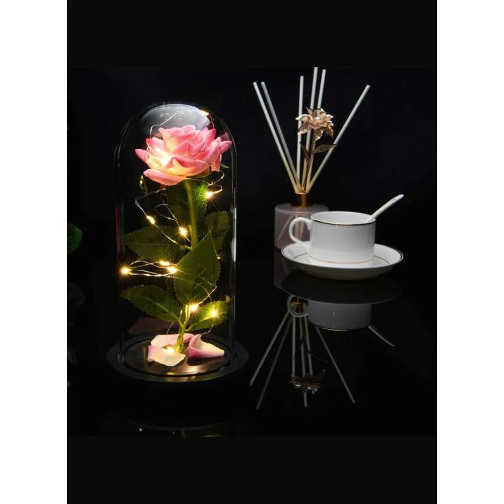Enchanted Flower with Petals in Glass Dome Personalized Gifts for Women Girlfriend Valentine’s Day Mother’s Day Christmas Anniversary Birthday Fatio General Trading