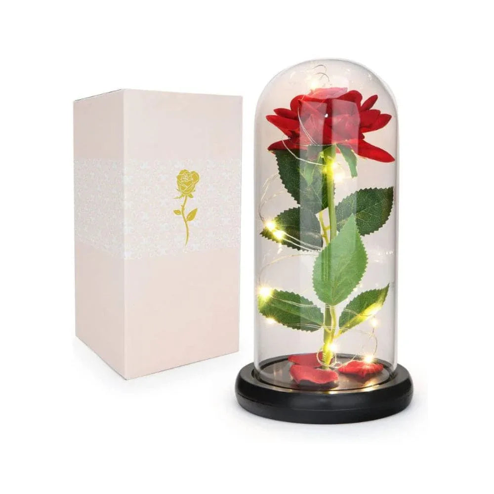Enchanted Flower with Petals in Glass Dome Personalized Gifts for Women Girlfriend Valentine’s Day Mother’s Day Christmas Anniversary Birthday Fatio General Trading