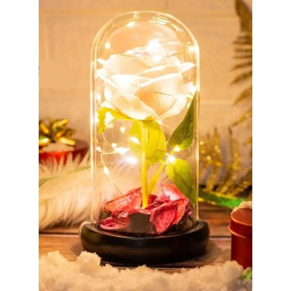 Enchanted Flower with Petals in Glass Dome Personalized Gifts for Women Girlfriend Valentine’s Day Mother’s Day Christmas Anniversary Birthday Fatio General Trading