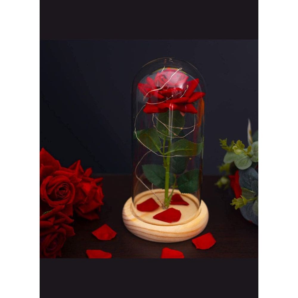 Enchanted Red Rose with Petals in Glass Dome Personalized Gifts for Women, Valentine’s Day Mother’s Day Christmas Anniversary Birthday Fatio General Trading