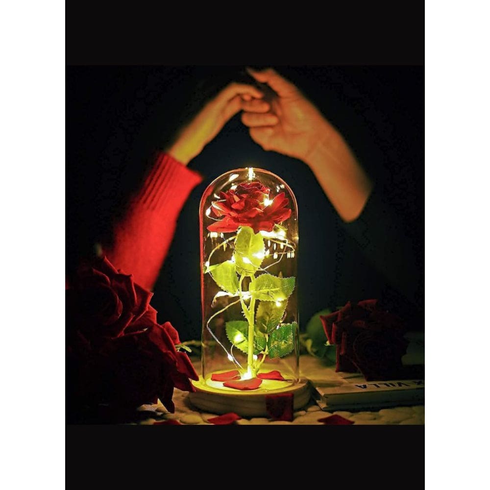 Enchanted Red Rose with Petals in Glass Dome Personalized Gifts for Women, Valentine’s Day Mother’s Day Christmas Anniversary Birthday Fatio General Trading
