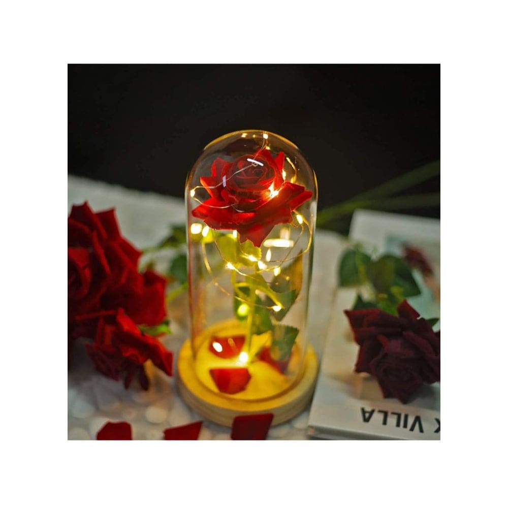 Enchanted Red Rose with Petals in Glass Dome Personalized Gifts for Women, Valentine’s Day Mother’s Day Christmas Anniversary Birthday Fatio General Trading