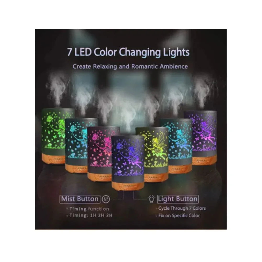 Essential Oil Diffuser With 120 Ml Capacity. Metal Aromatherapy Diffuser With Auto Shut Off Protection, Waterless, 7 Selectable Led Colors, for Home, Office, Spa, Fairy Fatio General Trading