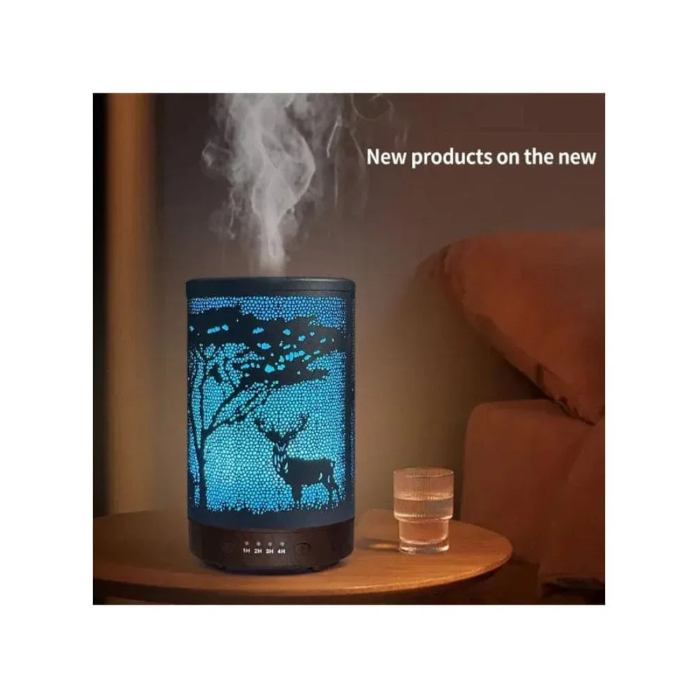 Essential Oil Diffuser With 120 Ml Capacity. Metal Aromatherapy Diffuser With Auto Shut Off Protection, Waterless, 7 Selectable Led Colors, for Home, Office, Spa, Deer Fatio General Trading