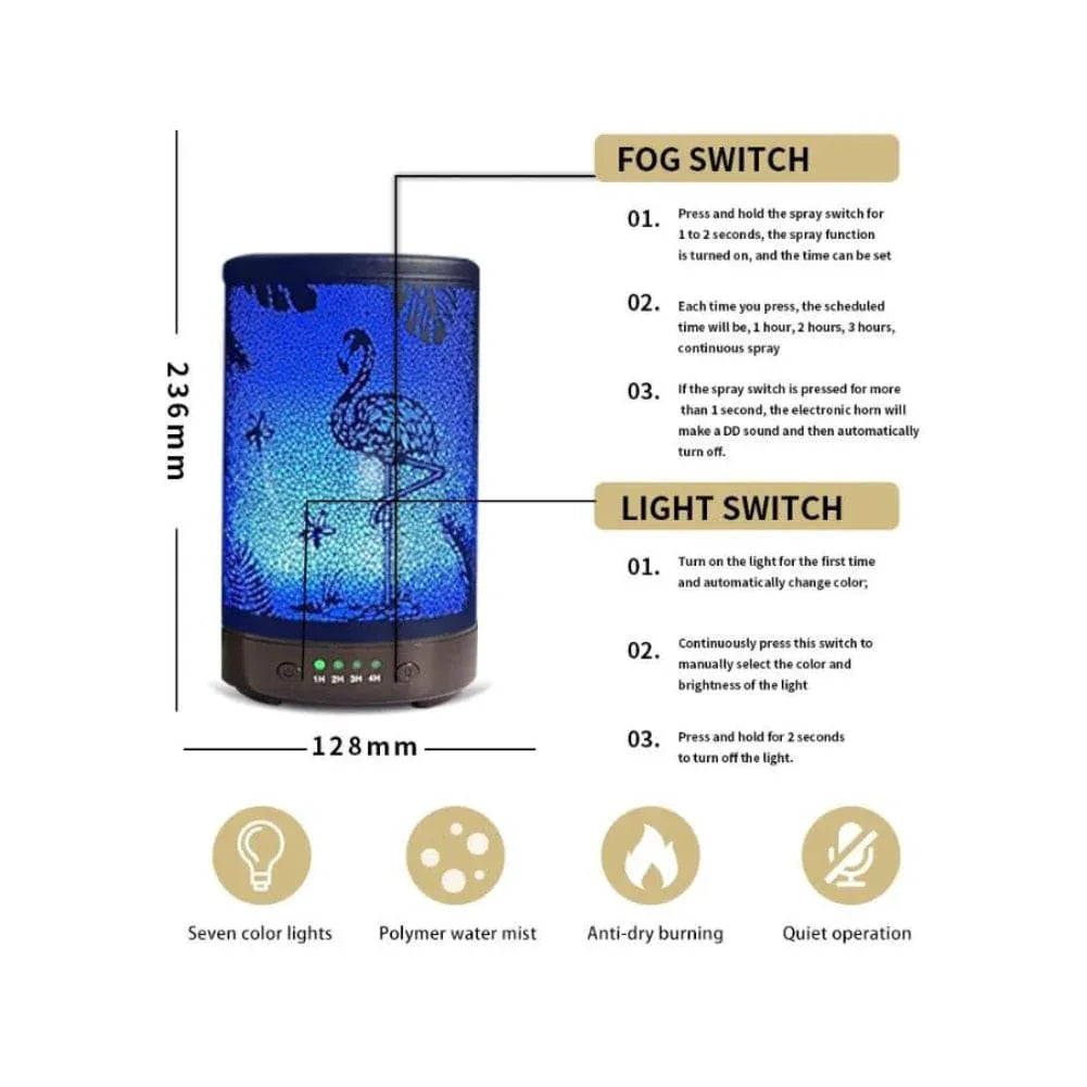 Essential Oil Diffuser With 120 Ml Capacity. Metal Aromatherapy Diffuser With Auto Shut Off Protection, Waterless, 7 Selectable Led Colors, for Home, Office, Spa, Fairy Fatio General Trading