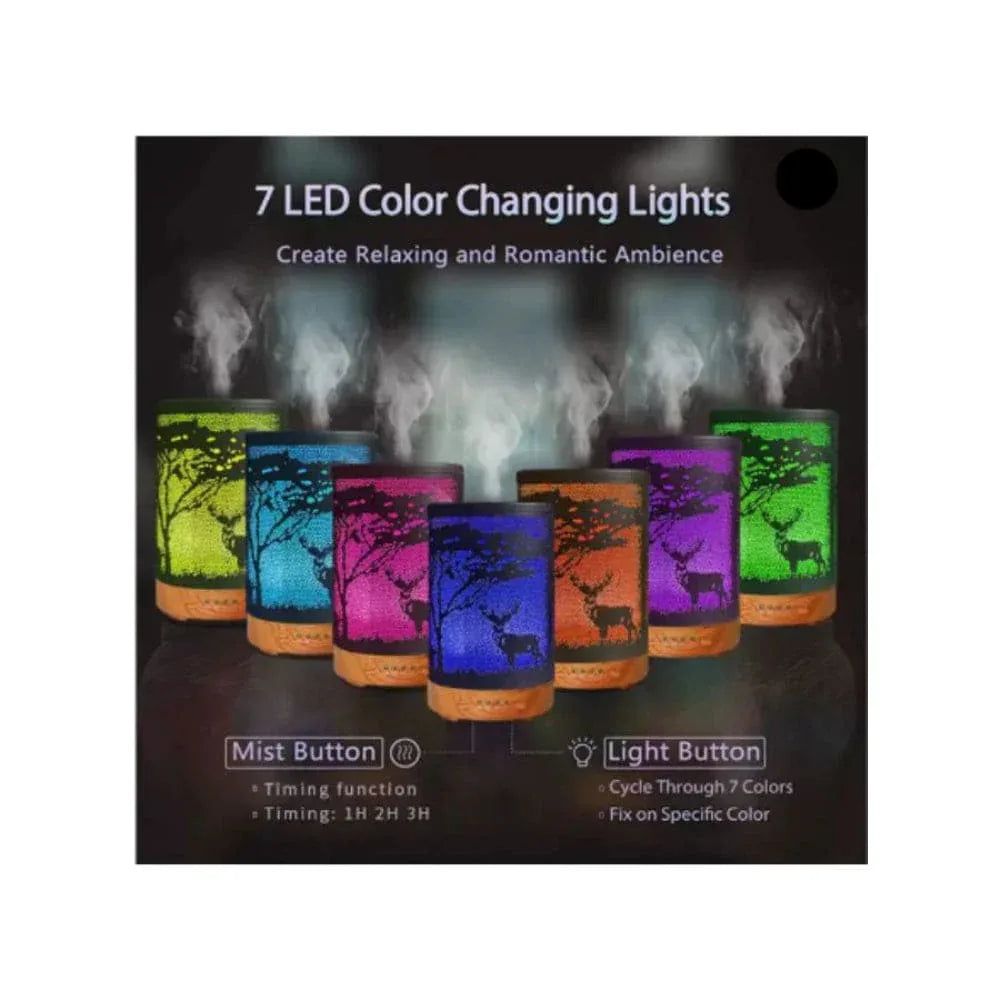 Essential Oil Diffuser With 120 Ml Capacity. Metal Aromatherapy Diffuser With Auto Shut Off Protection, Waterless, 7 Selectable Led Colors, for Home, Office, Spa, Deer Fatio General Trading