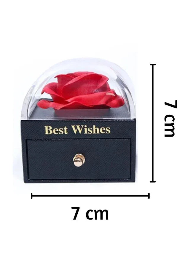 صندوق مجوهرات على شكل وردة حمراء محفوظة مع قلادة فضية على شكل قلب - تتضمن بطاقة تهنئة وحقيبة، هدايا للأم والزوجة والصديقة في عيد الحب وعيد الأم
