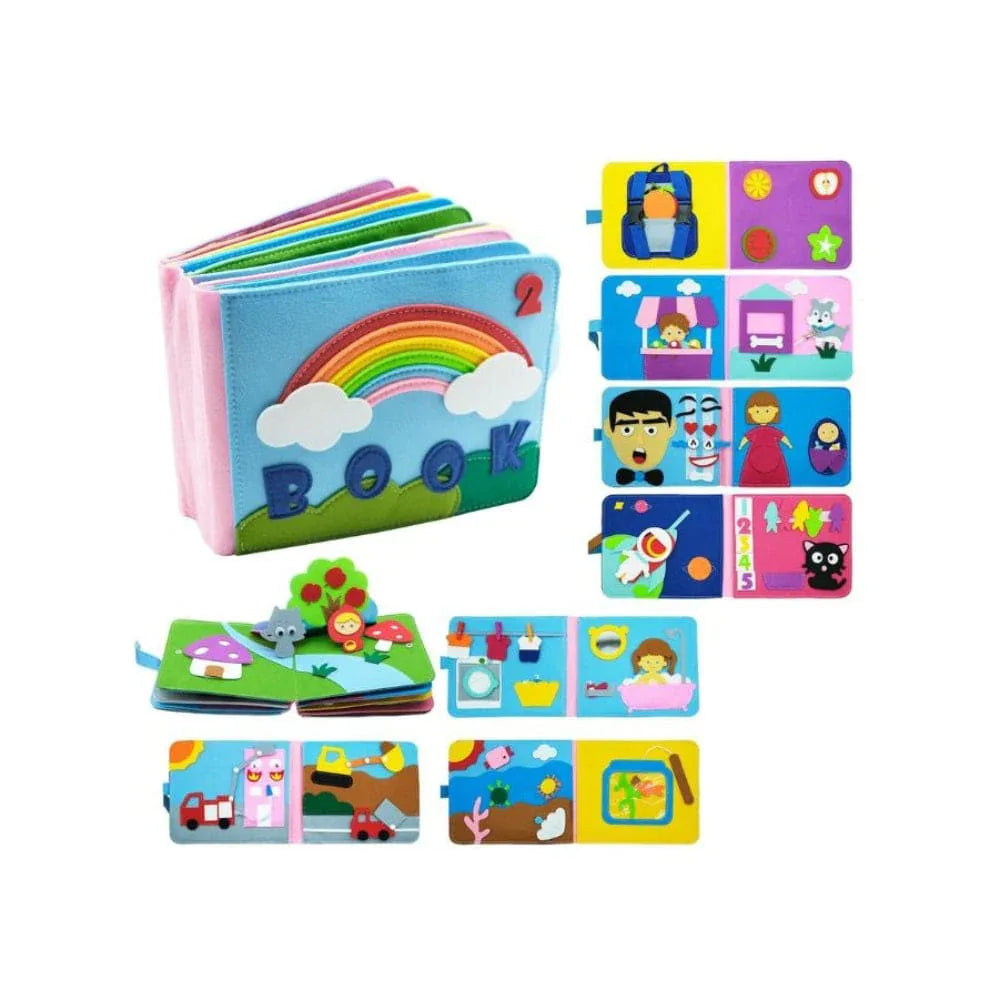 Felt Montessori Story Book Busy Board with DIY Page Sensory Toys for Basic Skill Learning, Travel Toys for Toddler Activity Developing Sensory Board Fatio General Trading