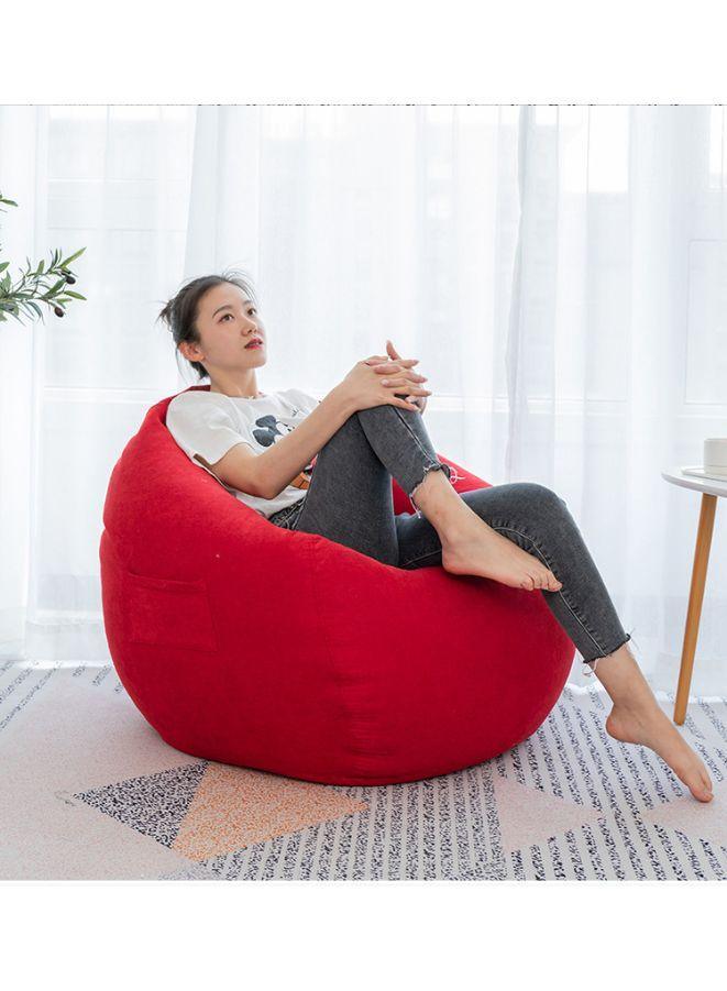 Classic Fabric Bean Bag with foot stool red in a room