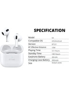 G-Tab X4 True Wireless Earbuds, Bluetooth Earphones V5.00 with Clear Calls,HIFI Sound Quality, Noise Reduction, Touch Sensor, Super Battery, Heavy Bass, 1 Free Earbuds Case for iPhone & Android, White Fatio General Trading