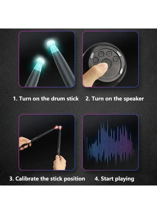 Virtual Drum Kit with Light, Portable Electric Air Drum Set Air Drum Sticks, Anti-slip Design, Ultra-low Latency