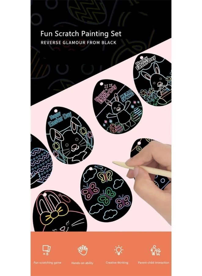 30 قطعة بيضة عيد الفصح قلادة الحلي خدش بطاقات عيد الفصح الحرف عدة مضحك الأطفال DIY بها بنفسك الملونة خدش رسمت البيض هدية