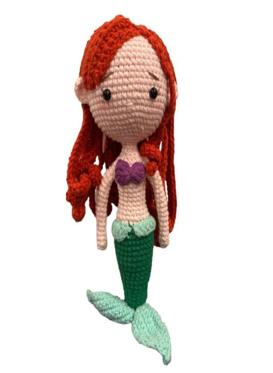 Handmade Natural Cotton Crochet Mermaid Toy Doll for Baby Friend Amigurumi Crochet Sleeping Buddy for Kids and Adults, 25cm Fatio General Trading