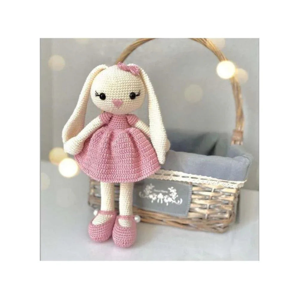 Handmade Natural Wooden and Cotton Crochet Toy Doll with rattle and Pacifier Chain for Baby Friend Amigurumi Crochet Sleeping Buddy for Kids and Adults, Bunny 6 25cm Fatio General Trading