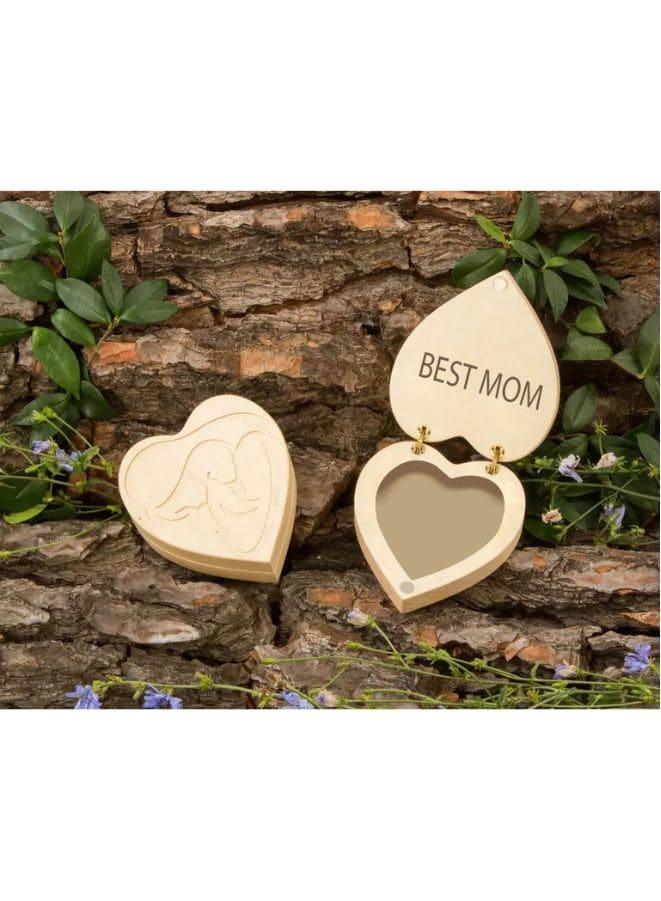 Heart-shaped Wooden Jewelry Box with Best Mom Engraved for Mothers as Mother's Day, Christmas, Birthday Gift Fatio General Trading