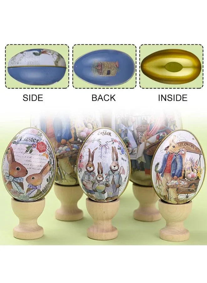 6 Pcs Metal Easter Egg Boxes | Bunny & Chick Print Candy Boxes for Easter Party Favors