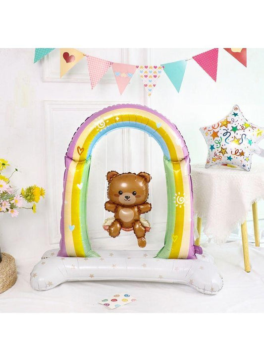 Cute Standing Swing Bear Foil Balloons, Birthday Party Decor, Gender Reveal Party Decor, Spring Party Decor, Holiday Decor, Scene Decor, Classroom Decor, Home Decor