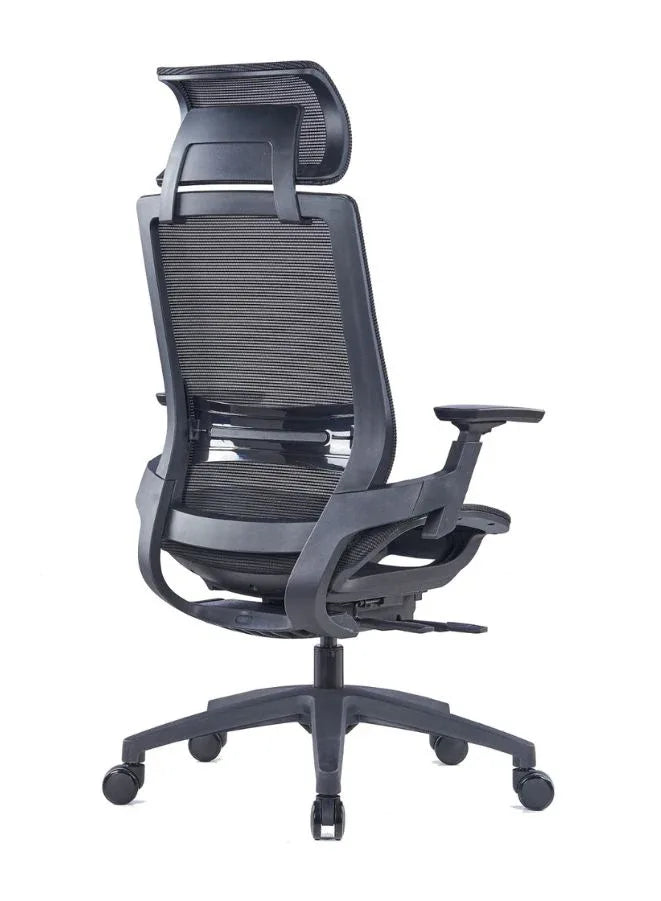 Modern Sleek Black Mesh Office Chair with  3D Armrests, Headrest  and Four-Position Lock  for Home or Office
