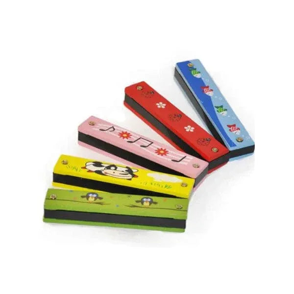 Kids Harmonica Wooden Children Harmonica Toys Colored Printed Diatonic Harmonica Mouth Organ Early Educational Musical Instruments, Design 8 Fatio General Trading