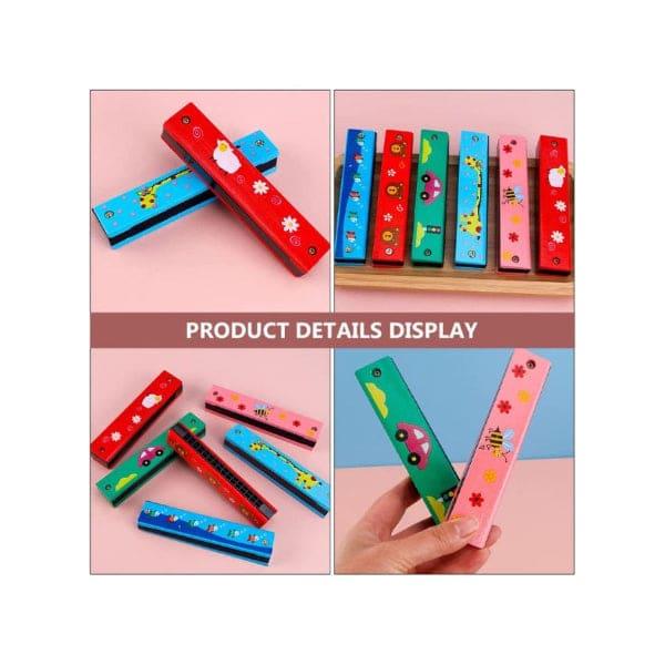 Kids Harmonica Wooden Children Harmonica Toys Colored Printed Diatonic Harmonica Mouth Organ Early Educational Musical Instruments, Design 1 Fatio General Trading