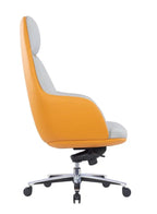 Modern Ergonomic Office Chair with Orange Back and Grey Seat and Fixed Armrest | High Quality PU Leather Office Chair with Headrest, Backrest, and Aluminum Base
