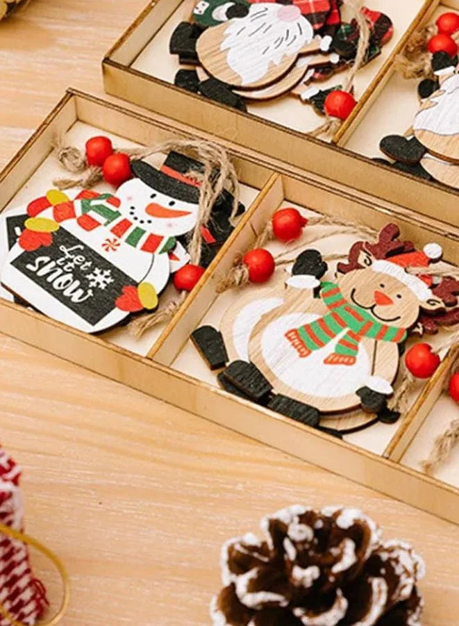 Wooden Christmas Ornaments Set – 9 Decorative Pendants for Window Hanging, Festive Holiday Décor for Homes, Offices, and Christmas Trees
