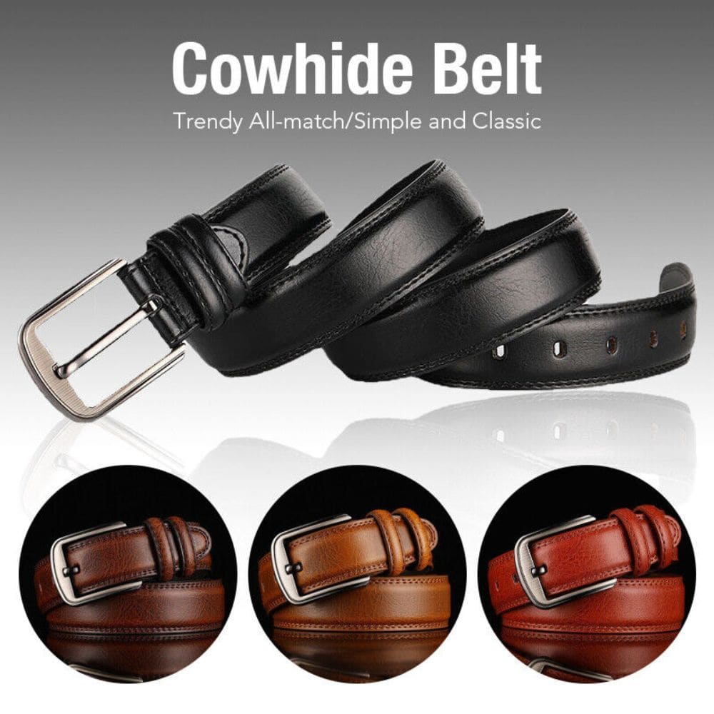 Men's Leather Strap Belt Men's Pin Buckle Luxury Waistband, 120CM Fatio General Trading