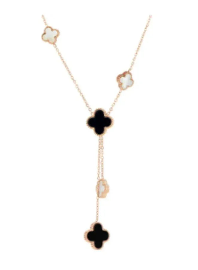 Minimalist Double Sided White and Black Clover Shell Pendant Necklace - A Must-Have Accessory in Stainless Steel 18k Fatio General Trading