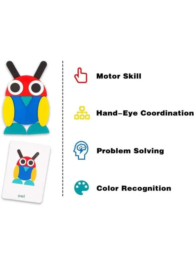 Montessori Educational Toys, Learn Sorting and Stacking Toy for Toddlers, Boys and Girls, 36 Pieces of Geometric Shapes and 60 Design Cards, Style A Fatio General Trading