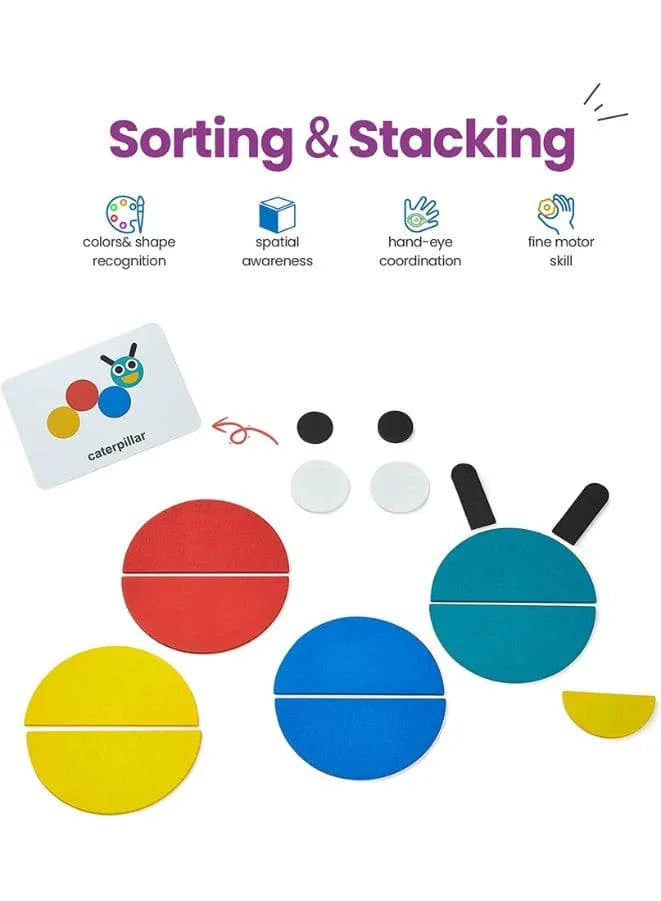 Montessori Educational Toys, Learn Sorting and Stacking Toy for Toddlers, Boys and Girls, 36 Pieces of Geometric Shapes and 60 Design Cards, Style A Fatio General Trading