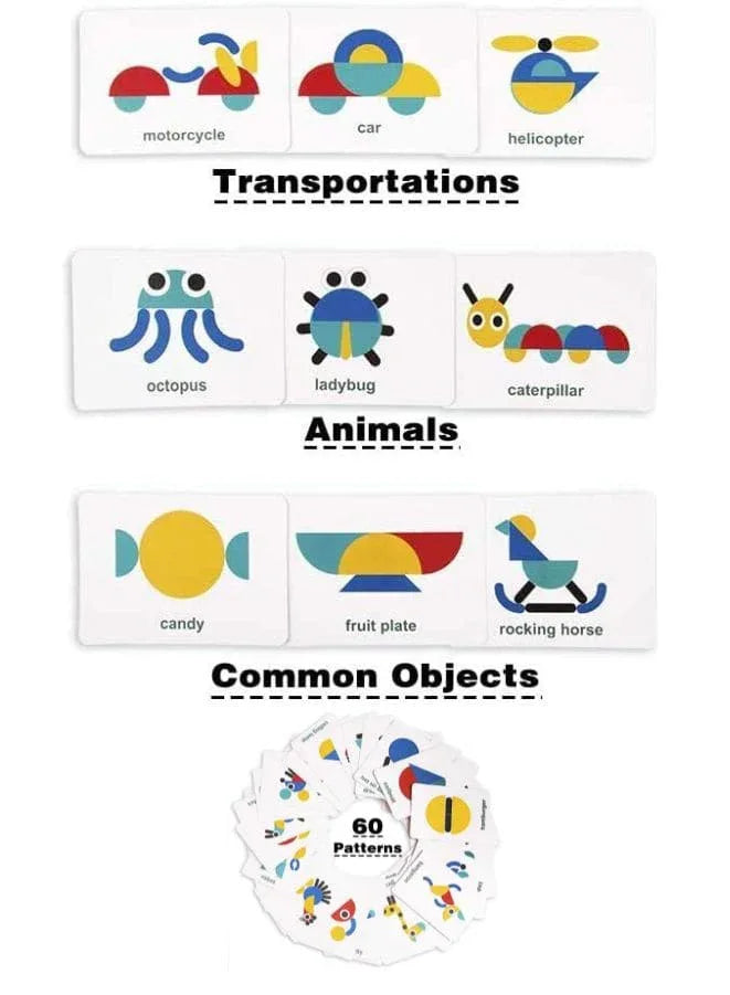 Montessori Educational Toys, Learn Sorting and Stacking Toy for Toddlers, Boys and Girls, 36 Pieces of Geometric Shapes and 60 Design Cards, Style A Fatio General Trading