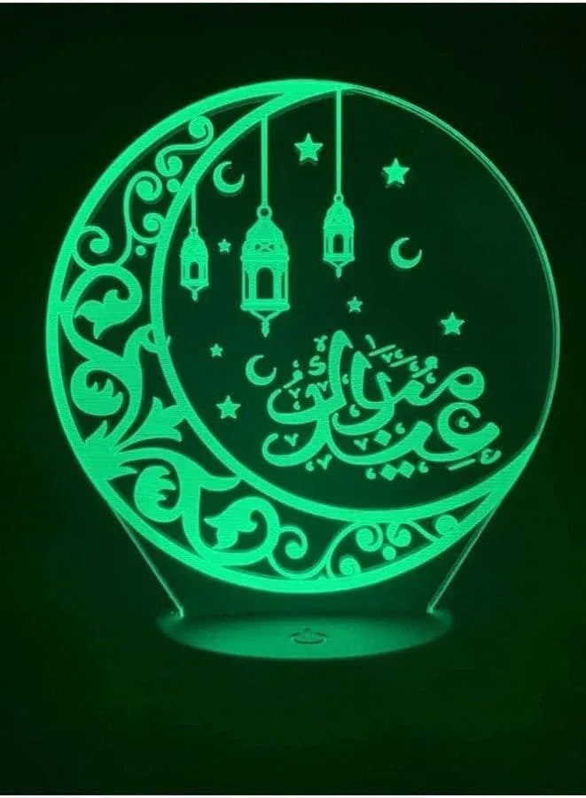 Multi-color Islamic Moon 3D LED Night Lamp, USB Desk Lamp, 16 Color with remote control Bedroom Table Lamp, Home Décor Light Gifts Fatio General Trading