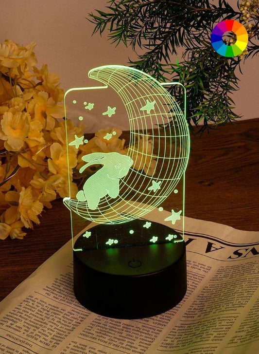 Multi-color Moon Rabbit 3D LED Night Lamp, USB Desk Lamp, 16 Color with remote control Bedroom Table Lamp, Home Décor Light Gifts Fatio General Trading