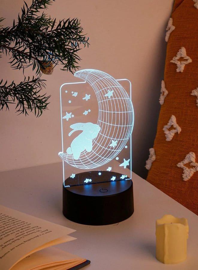 Multi-color Moon Rabbit 3D LED Night Lamp, USB Desk Lamp, 16 Color with remote control Bedroom Table Lamp, Home Décor Light Gifts Fatio General Trading