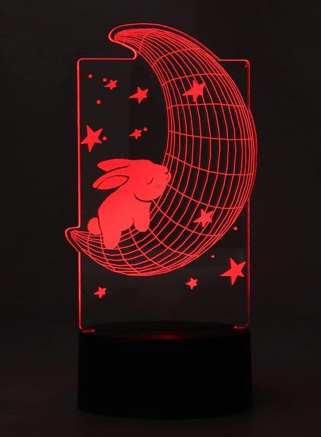 Multi-color Moon Rabbit 3D LED Night Lamp, USB Desk Lamp, 16 Color with remote control Bedroom Table Lamp, Home Décor Light Gifts Fatio General Trading