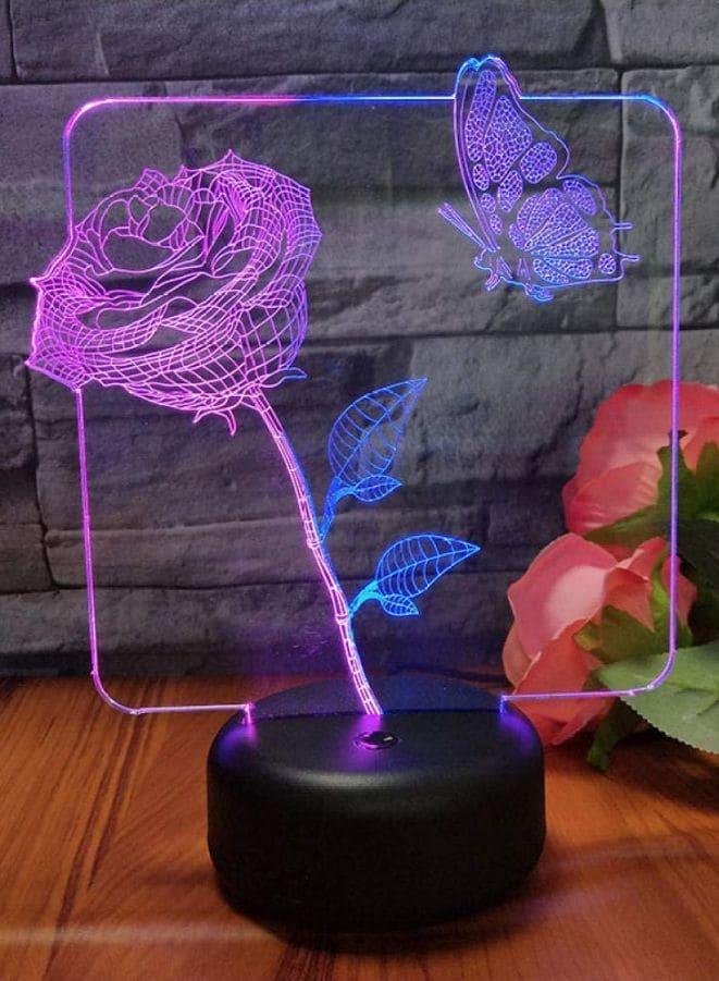 Multi-color Rose and Butterfly 3D LED Night Lamp, USB Desk Lamp, 16 Color with remote control Bedroom Table Lamp, Home Décor Light Gifts Fatio General Trading