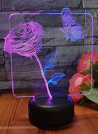 Multi-color Rose and Butterfly 3D LED Night Lamp, USB Desk Lamp, 16 Color with remote control Bedroom Table Lamp, Home Décor Light Gifts Fatio General Trading
