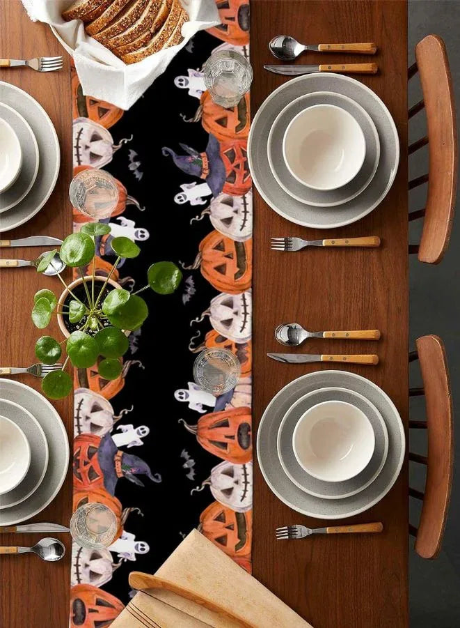 Halloween  Rectangle Table Runner -Featuring Happy Halloween Pumpkins