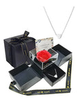 Handmade Preserved Rose Flower Jewelry Box and Heart Pendant Necklace, Greeting Card and Bag included, Rose Gift for Valentine's Day