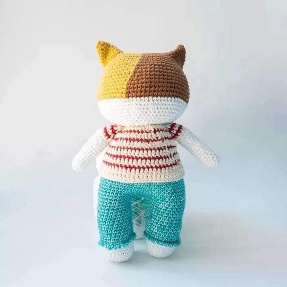 دمية قطة كروشيه مصنوعة يدويًا من القطن الطبيعي للأطفال والكبار، قطة أ، 25 سم