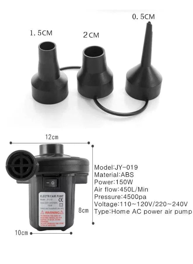 Portable Electric Air Pump Super Powerful Quick-Fill for All Inflatables with 3 Nozzles, Inflator/Deflator Pump for Outdoor Camping, Pool, Air Mattress, Swimming Rings and more Fatio General Trading