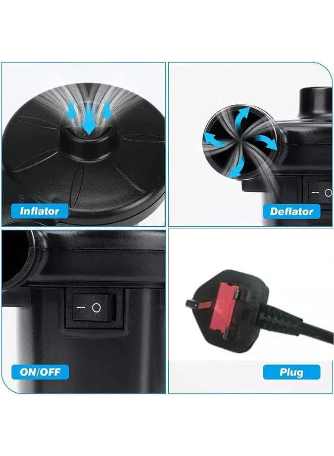 Portable Electric Air Pump Super Powerful Quick-Fill for All Inflatables with 3 Nozzles, Inflator/Deflator Pump for Outdoor Camping, Pool, Air Mattress, Swimming Rings and more Fatio General Trading