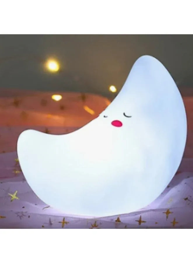 Portable Kids Cartoon LED Night Light Children Bedroom Table Lamp Bedside Moon Star Nightlight  Best Birthday Gift for Kids, Home Décor, Kid' Room Decoration, Living Room, White Moon Fatio General Trading