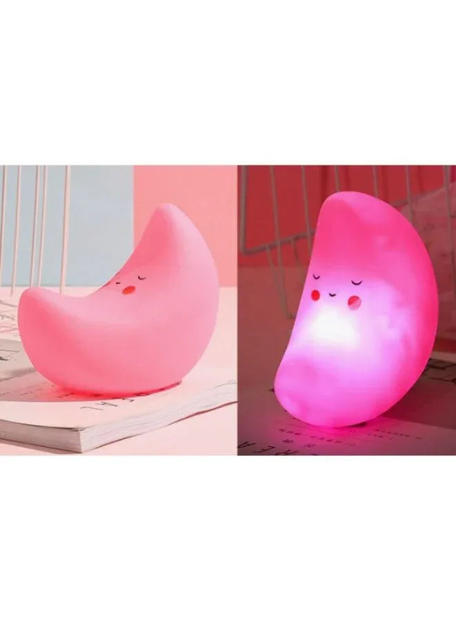 Portable Kids Cartoon LED Night Light Children Bedroom Table Lamp Bedside Moon Star Nightlight  Best Birthday Gift for Kids, Home Décor, Kid' Room Decoration, Living Room, Pink Moon Fatio General Trading