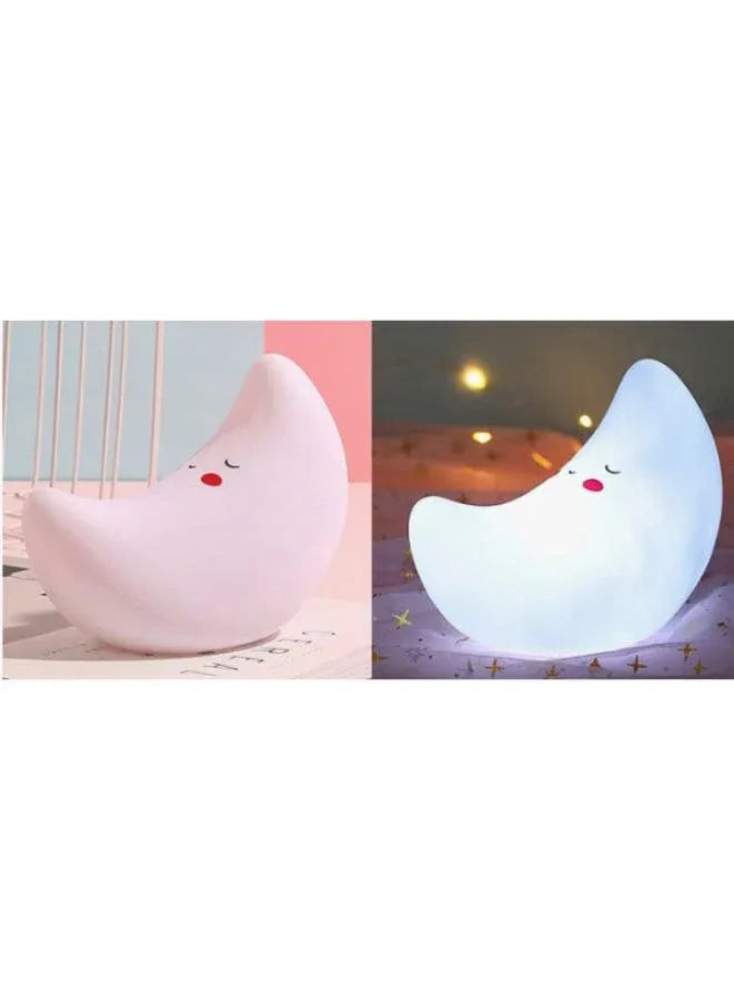 Portable Kids Cartoon LED Night Light Children Bedroom Table Lamp Bedside Moon Star Nightlight  Best Birthday Gift for Kids, Home Décor, Kid' Room Decoration, Living Room, White Moon Fatio General Trading