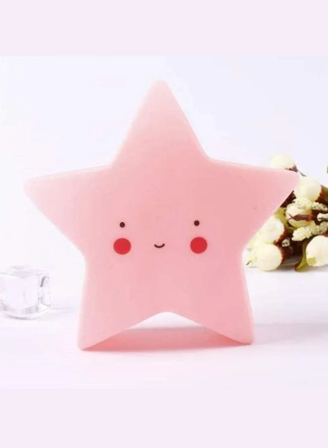 Portable Kids Cartoon LED Night Light Children Bedroom Table Lamp Bedside Moon Star Nightlight  Best Birthday Gift for Kids, Home Décor, Kid' Room Decoration, Living Room, Pink Star Fatio General Trading